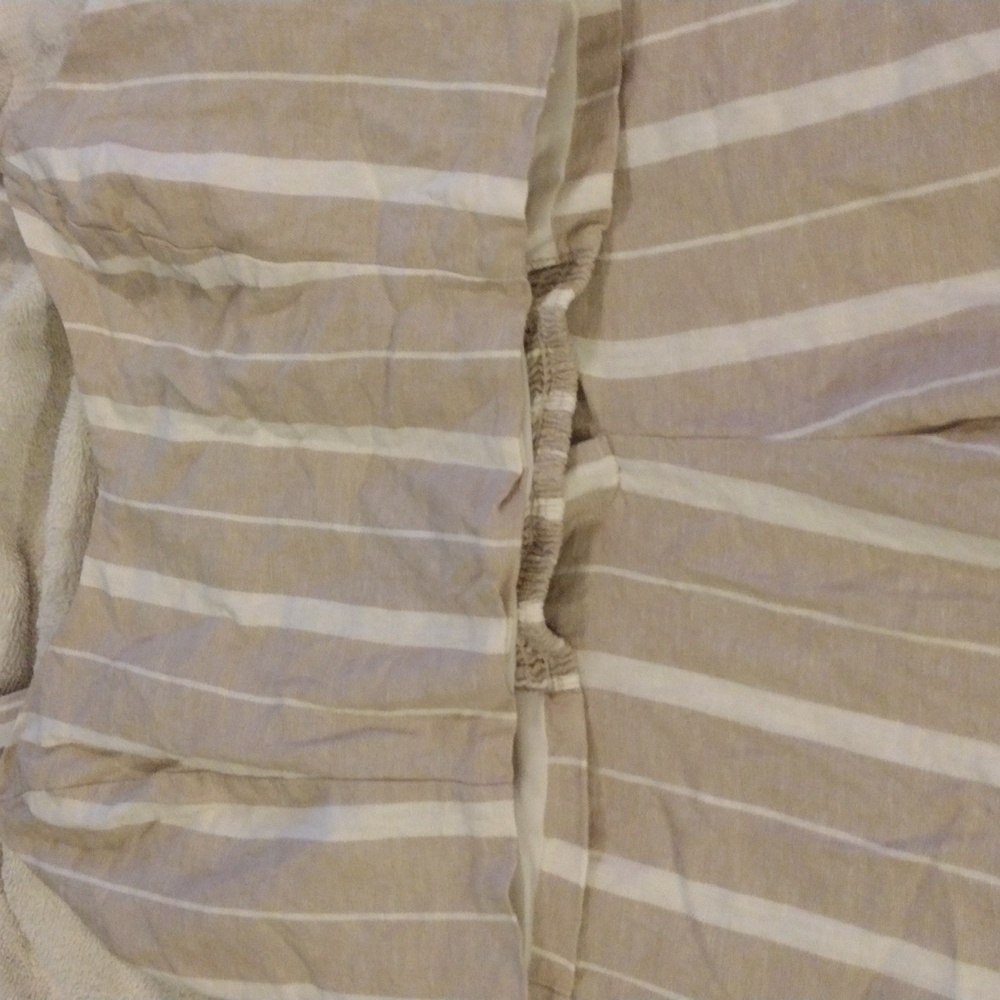 Revamped Beige and White Striped Ensemble Pants And Belly Shirt